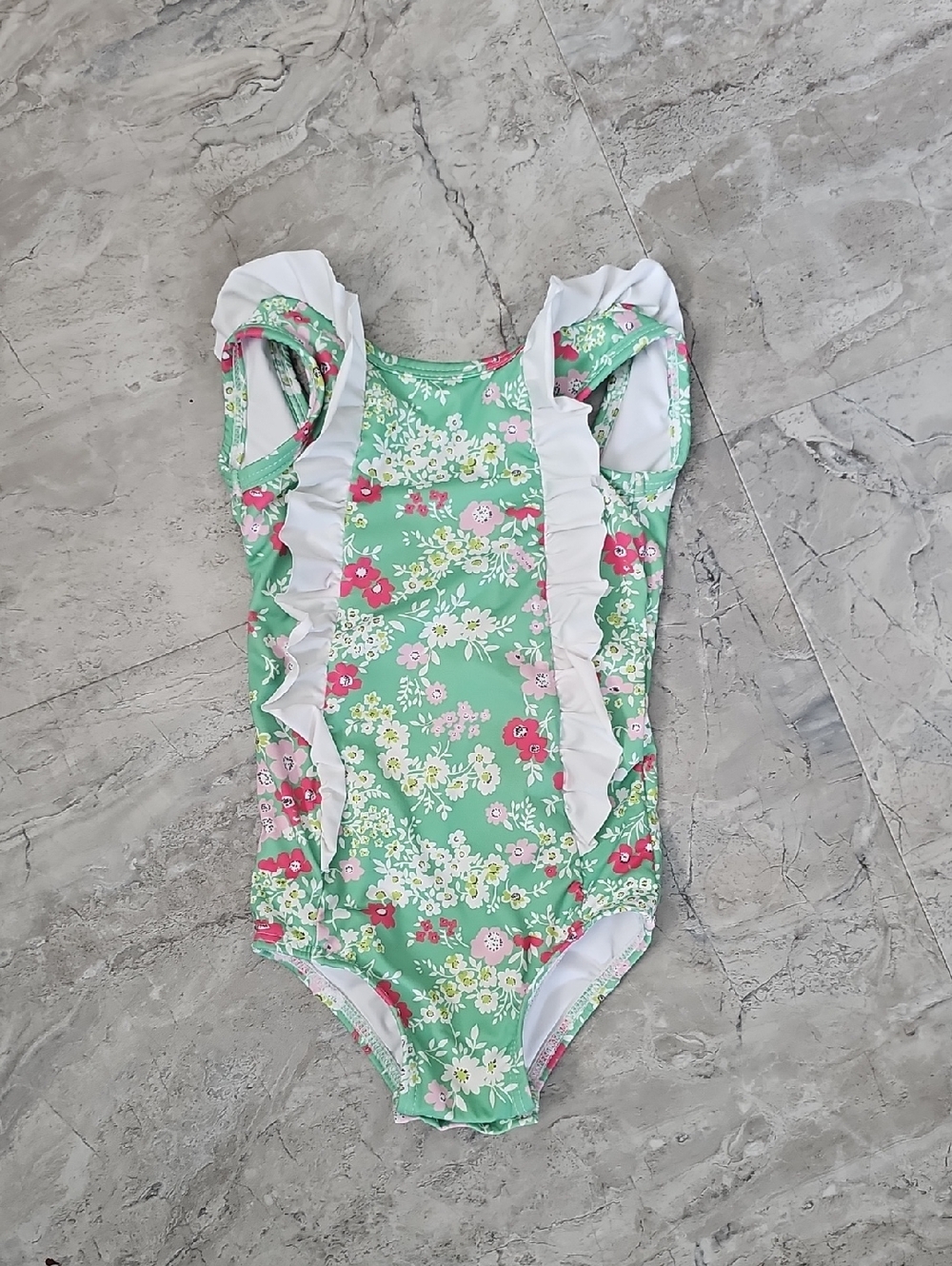 bella bliss Mint Floral Ruffle One-Piece Swimsuit with White Ruffles